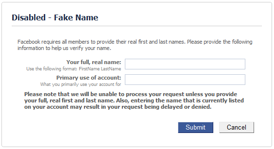 Facebook fake name